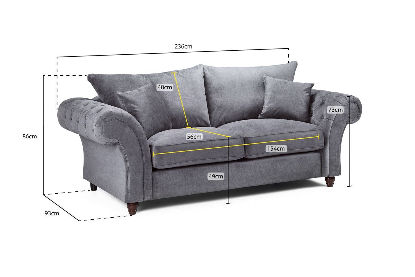 Windsor Fullback Sofa Grey 3 Seater