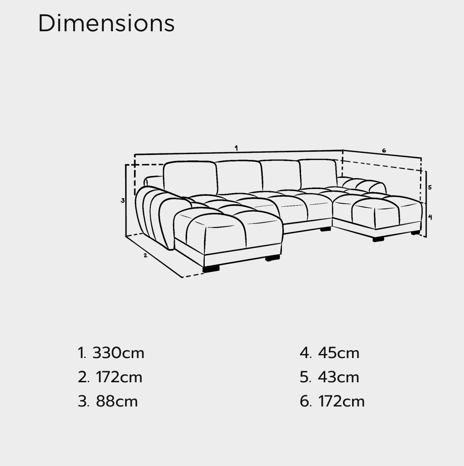 Azzuro Sofa Grey U Shape Corner