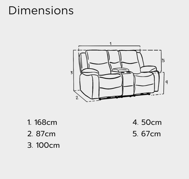 Harald Electric Recliner Sofa Grey Fabric 2 Seater