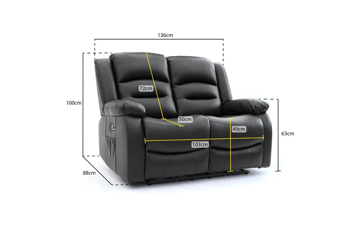 Alva Electric Recliner Sofa Black 2 Seater